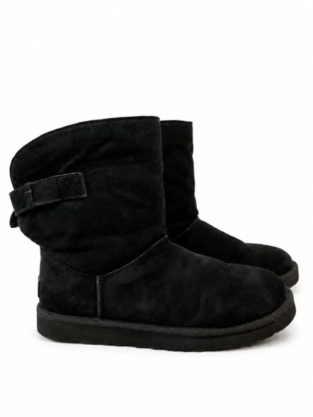 UGG Remora Boots Women's Size 10 Black Suede Shearling Buckle Winter Boots EUC